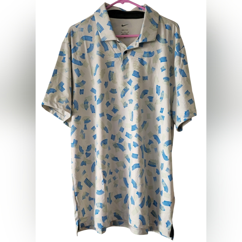 Nike Golf Dri-FIT Polo Shirt Mens XL Blue White Brushstroke Print Performance